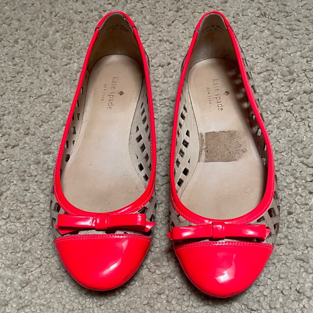 Kate Spade Vibrant Red and Beige Flats